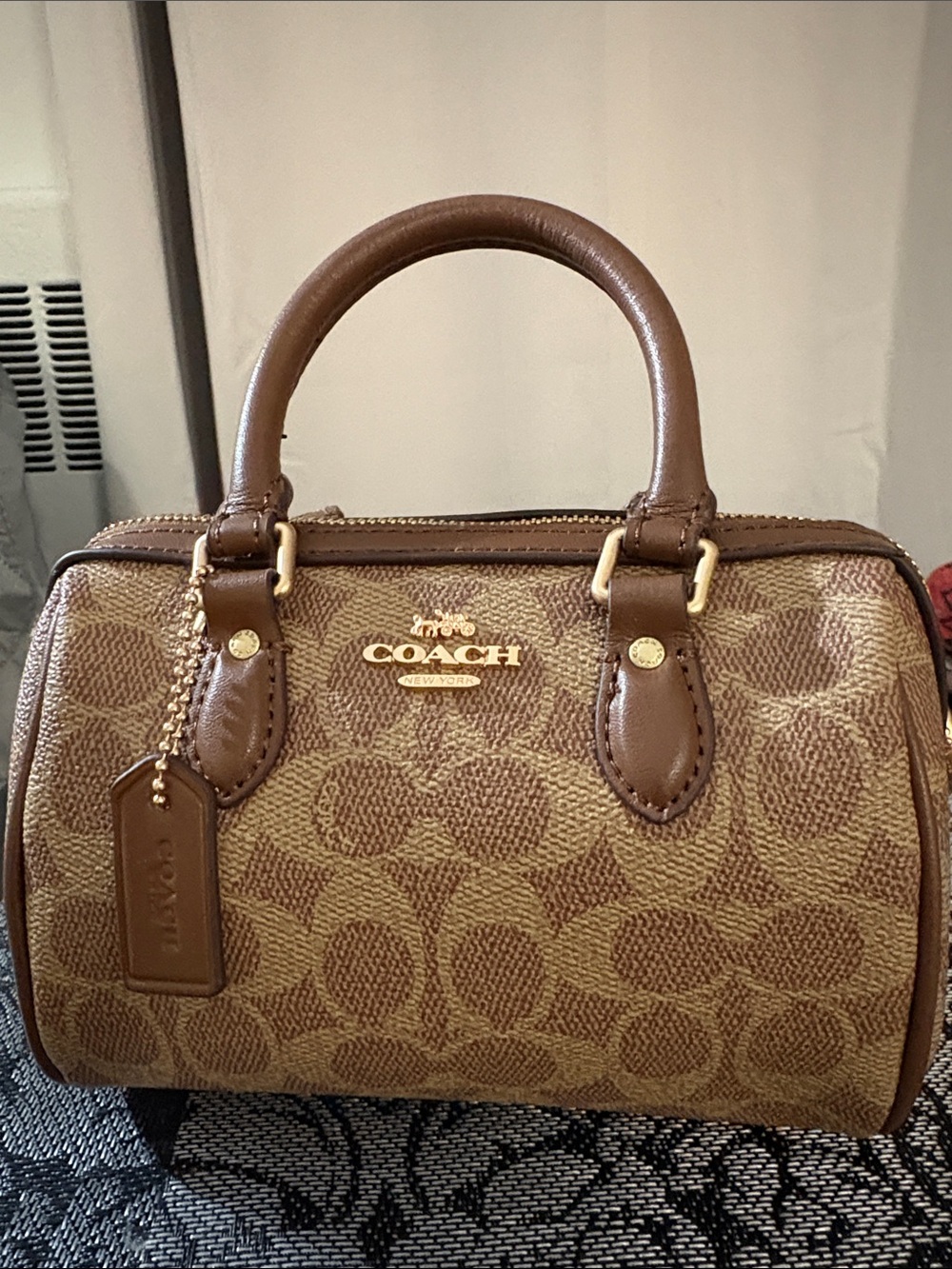 Tan Signature Satchel with Brown Trim